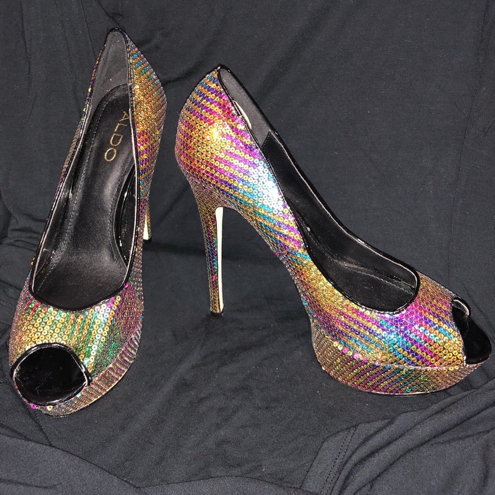 ALDO Multi-Color Sequined Platform Pump, Size 9